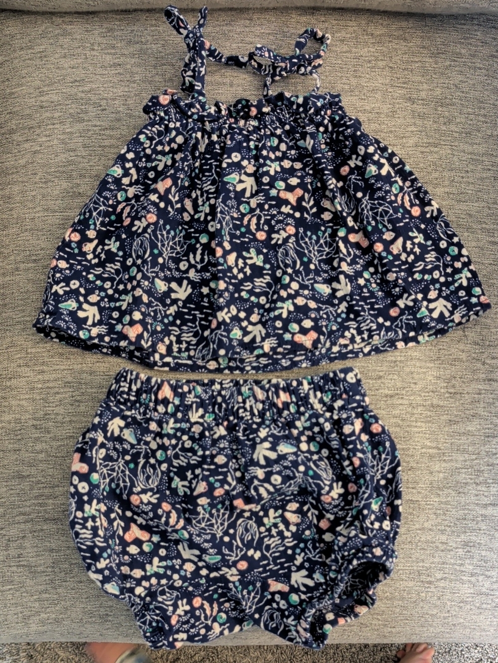 Navy Floral Sea-Life Baby Tank Top & Bloomers Set